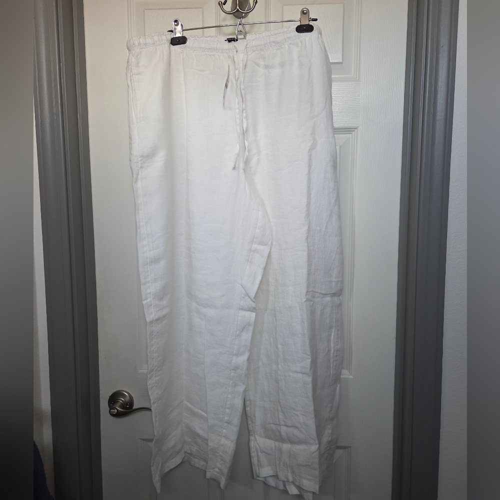 J. Crew White Women's 100% Linen Pants Resortwear Vacay Travel Summer XXL NWT - Picture 8 of 9